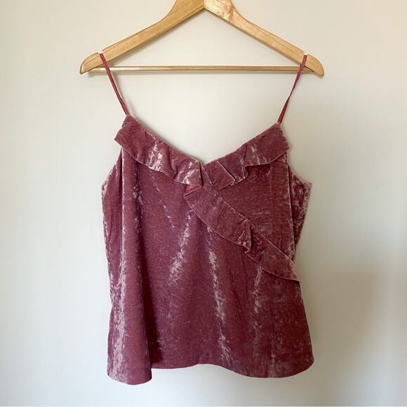 NWT J. Crew Pink Crushed Velvet Ruffle Tank Top - Picture 2 of 6